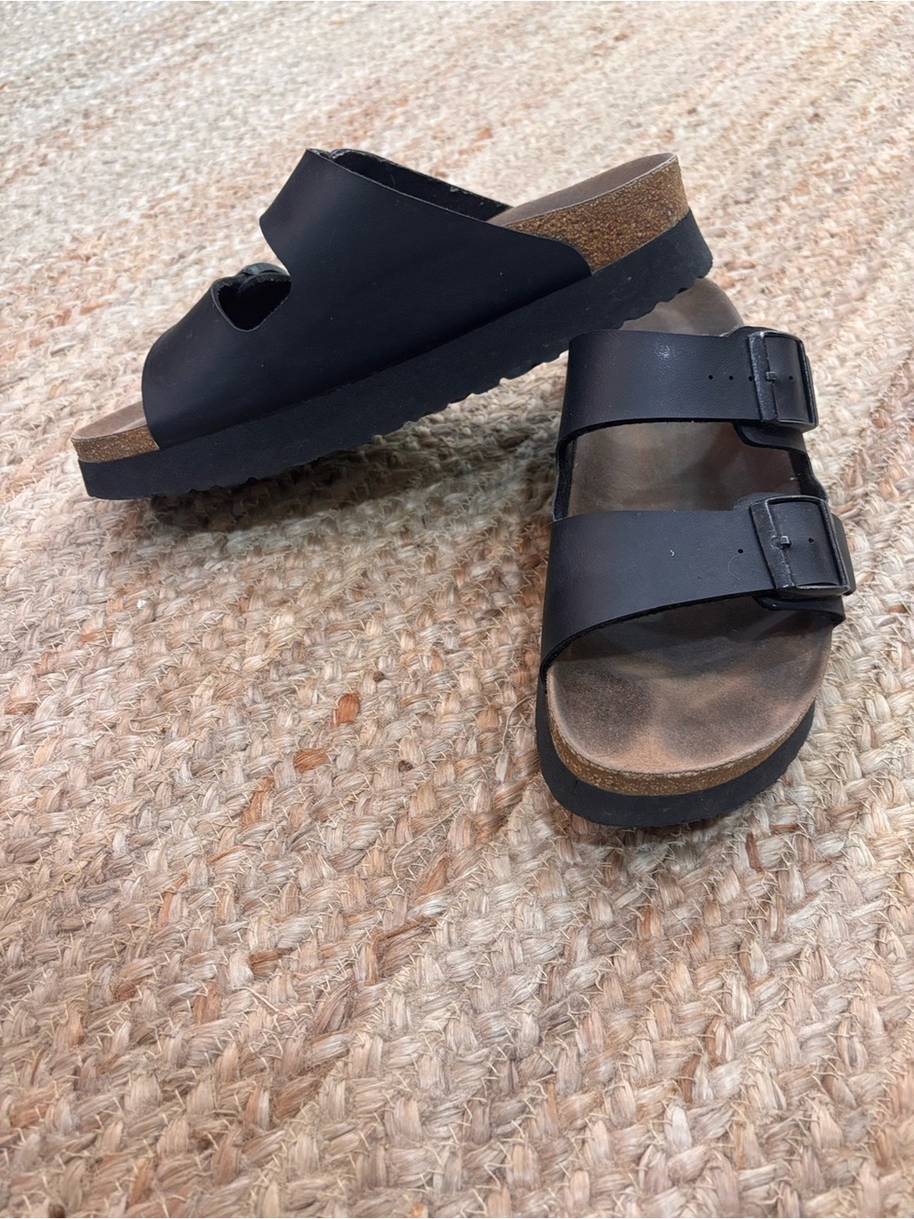 Black Double-Buckle Cork Footbed Sandals